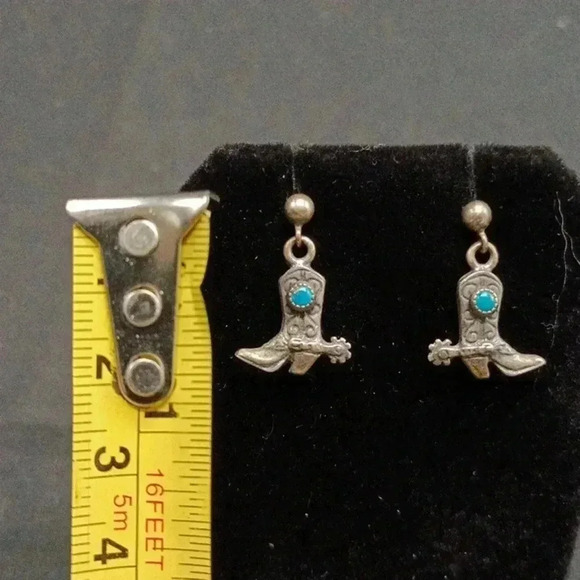 Sterling Silver Boot Cowboy Turquoise Earrings - Picture 2 of 3